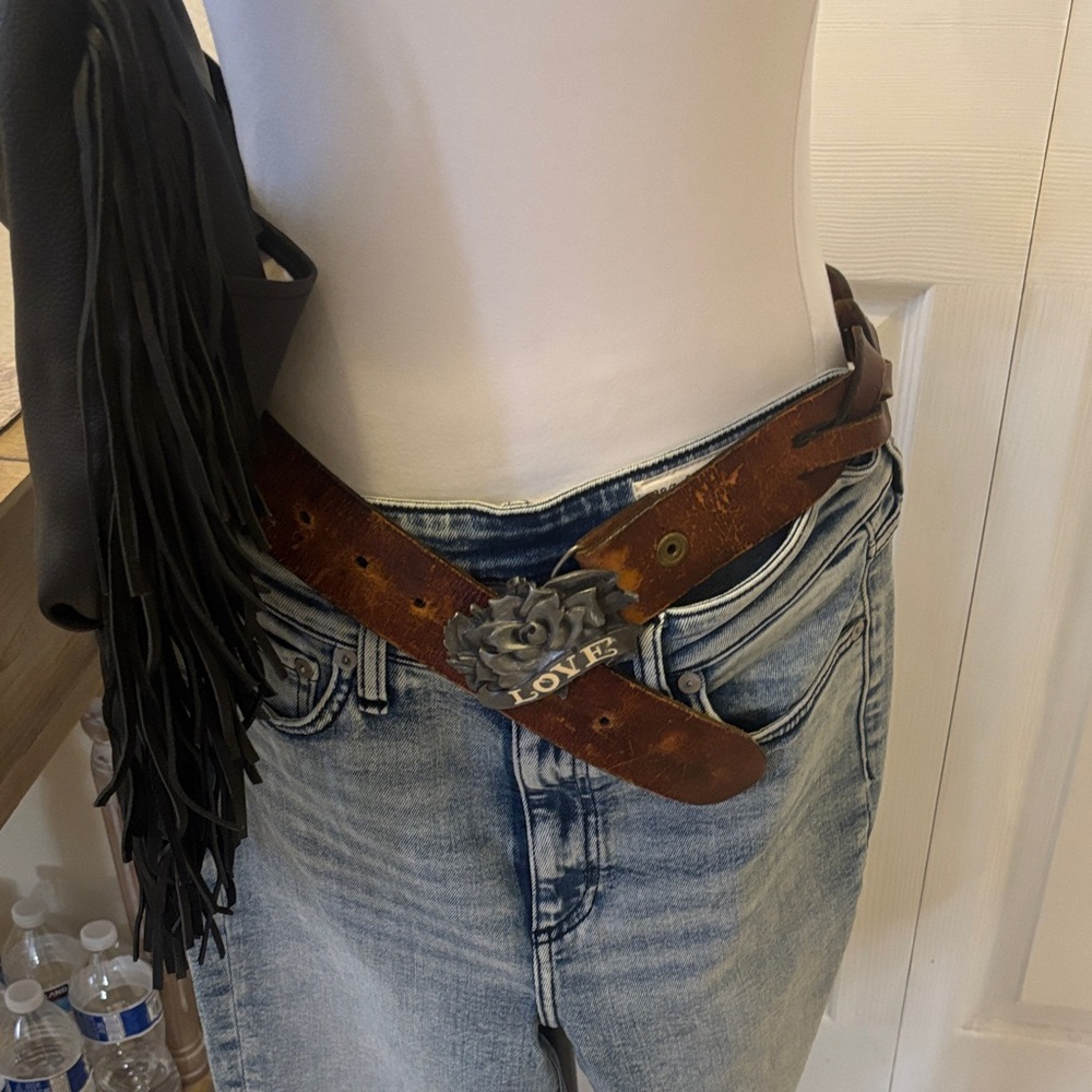 Brown Leather Belt with Love Buckle